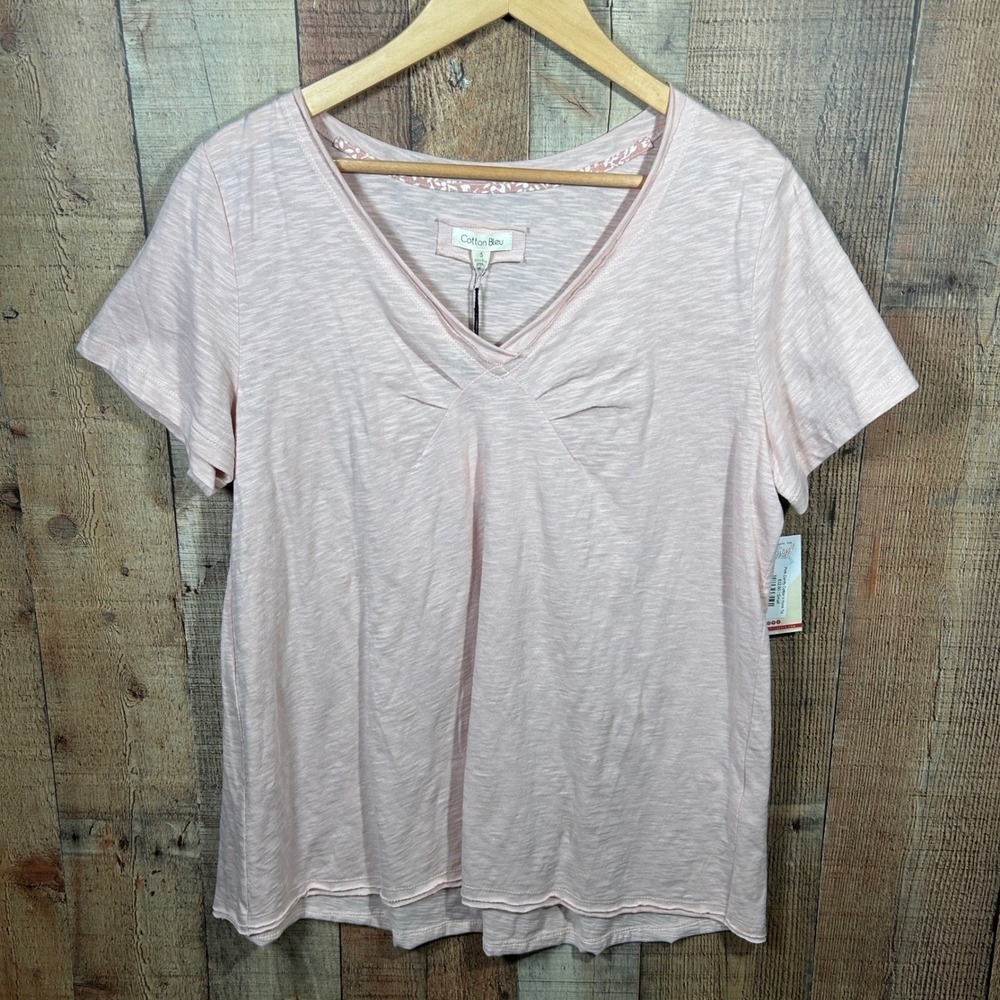 Cotton Bleu Blush Pink V Neck Babydoll Top Short Sleeve Soft Girl Small Pastel